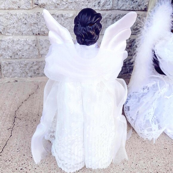Christmas Black Angel Tree Topper With Candles & Lights White Gown Doll - Picture 3 of 5
